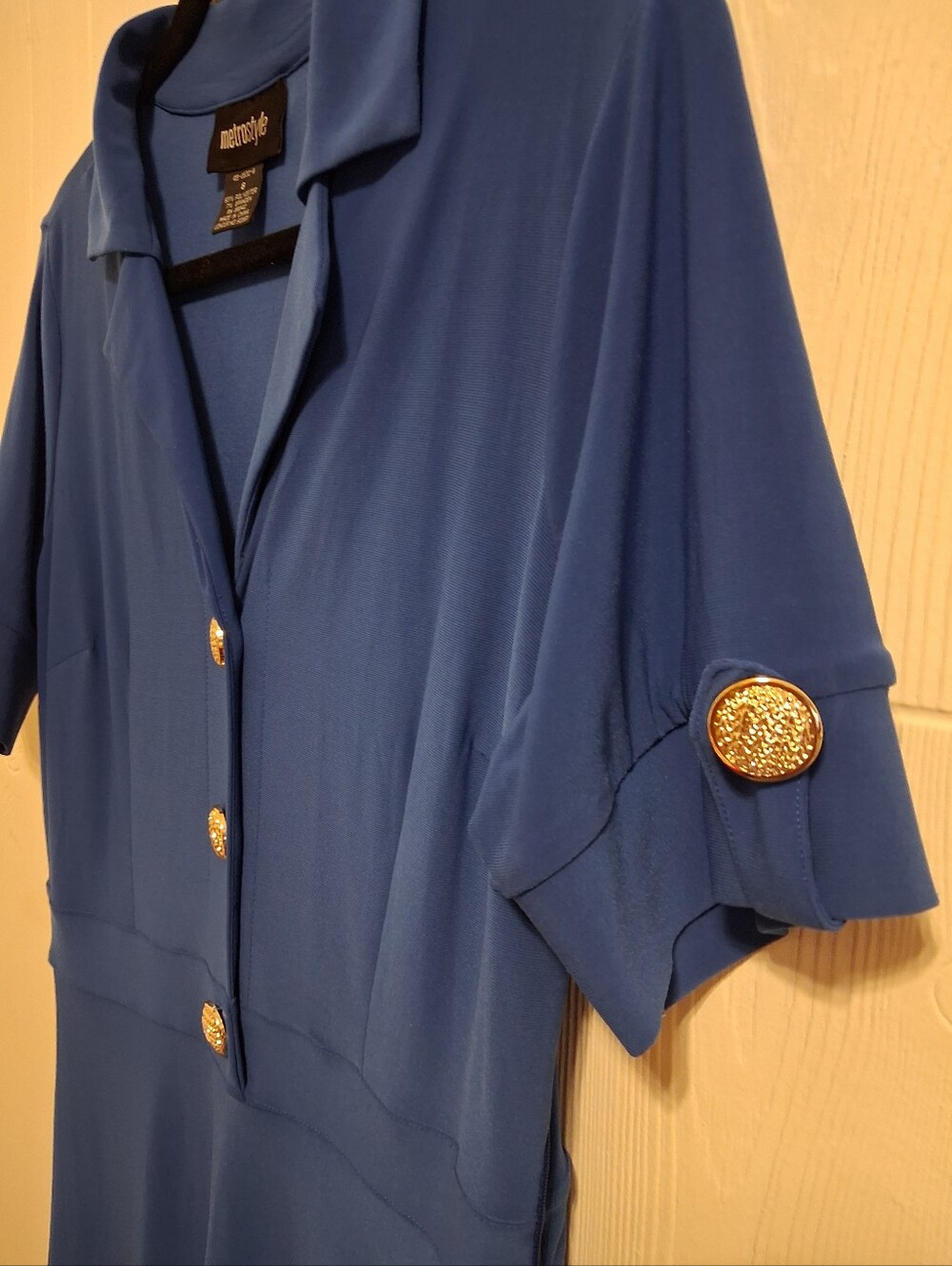metrostyle Royal Blue Collared Midi Dress with Decorative Buttons - Picture 2 of 4